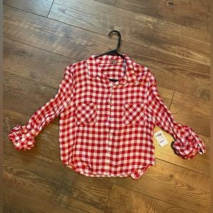Charlotte Russe cropped plaid button down top - size medium